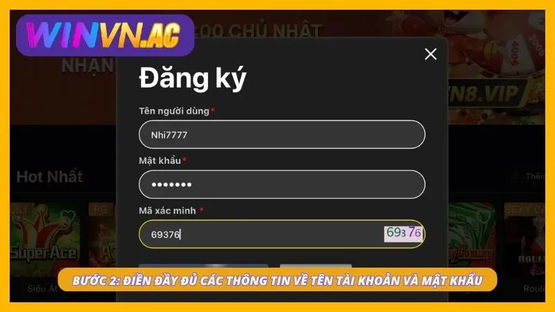 Nhập thông tin tài khoản mật khẩu và tên Ingame muốn tạo